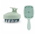 Scalp massager and hollow hair comb set in mint green for hair styling and care - 2-Piece Set (Vented Brush + Scalp Massager) / Mint Green