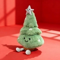 Plush Christmas tree toy with sparkling star and smiley face on festive red background - 30cm / Silver Star Christmas Tree