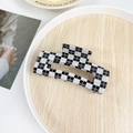 Classic black and white checkered rectangular hair claw clip with glossy finish - 10cm / Black & White Checkerboard