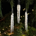White glittery 12cm twisted icicle Christmas tree ornament with silver hanging string - Icicle/6 Packs