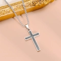 Silver stainless steel cross pendant necklace with box chain on elegant background - Spliced Cross Style (Silver Tone - Tibetan Silver Necklace - 9)