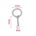 Porte-clés en acier inoxydable argenté DIY avec anneau de 25mm et chaîne de 35mm - Anneau Plat 25mm + Chaîne Simple