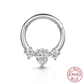 S925 sterling silver hoop piercing with one pear-shaped and two round zircons - Style #3 / White Gold