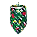 Vue détaillée d'un bandana pour chien aux motifs tropicaux de fleurs et de feuilles de monstera - S / Forêt Tropicale