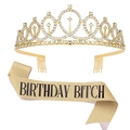 Golden Birthday Bitch sash with glitter finish and rhinestone tiara crown for girls - Gold Birthday Bitch Set 16