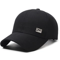Classic black baseball cap for men with a metallic logo emblem and twill texture - Adjustable / Black