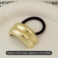 Minimalist golden curved metal elastic hair tie with polished mirror finish and black band - Double Layer Arc Gold