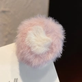 Fermaglio per capelli in peluche con sfera di pelliccia rosa e bianca morbida - 9078B Molletta a Artiglio con Orecchie Tonde Rosa