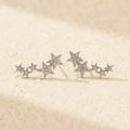 S925 silver star earrings with micro-set diamonds in a gradient five-star design - White Gold