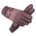 Men's brown pigskin winter gloves with buckle strap and thermal knitted cuffs - Touchscreen High Quality Pigskin T-Shape Brown