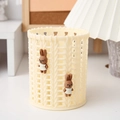 Beige round pen holder with knitted texture and cute Miffy rabbit figurines - Beige Rabbit