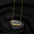 Minimalist gold Capricorn zodiac necklace featuring vintage script on a black stone - Capricorn Gold