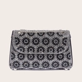 Elegant black evening clutch with sparkling diamond sunflower pattern and silver chain - Black