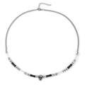 Punk style beaded necklace featuring silver skull pendant and white pearl accents - Skull Beaded Necklace Style B / Steel Color (B)