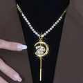 Long beaded sweater necklace featuring a moon and rabbit pendant in gold finish - Gold Jade Rabbit
