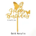 Golden acrylic butterfly Happy Birthday cake toppers 10.5x13.3cm pack of 10 pieces - Butterfly Happy Birthday Style (Gold) / 10 Pcs