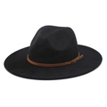 Classic black faux suede wide brim cowboy hat with brown buckled strap decoration - M (56-58cm) / Black