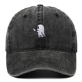 Casquette baseball en coton délavé gris foncé avec broderie fantôme et poignard de style - Réglable / Noir