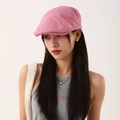 Elegant pink cotton beret with ribbon embroidery for women, stylish summer fashion cap - Pink