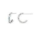 S925 silver C-shaped hoop earrings with light blue marquise gems and clear zircons - Silver