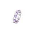 Silver ring with alternating triangle purple and white zircon stones in row setting - Platinum Tone-Purple & White Zirconia