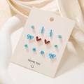 Ensemble de 6 paires de boucles d'oreilles bleu et or sur carte d'affichage blanche - Ensemble Nœud Ciel Étoilé Bleu Clair (E1273-1)