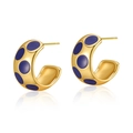 Creative C-shape 18K gold plated brass hoop earrings with blue enamel dots - Dark Blue Polka Dot C-Shape (KE0720-3)