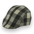 Britische Retro-Newsboy-Mütze aus Wolle mit schwarz-grauem Karomuster für Herbst - Einheitsgröße 58cm Umfang / Khaki Großes Gitter