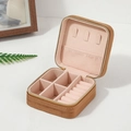 Portable leopard print jewelry box in brown with pink velvet lining and zipper - Amber / 10*10*5