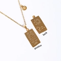Golden stainless steel Leo zodiac necklace with double-sided engraved rectangular pendant - Leo / Gold