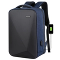 Dark blue business backpack with USB port and geometric hardshell panel design - Dark Blue