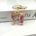 Letter N keychain with colorful heart sequins in clear resin and gold key ring - Letter N Lobster Clasp Keychain