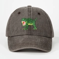 Gorra de béisbol gris carbón lavado vintage con bordado de dinosaurio verde delante - Talla única / café