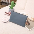 Slim lychee texture PU leather makeup pouch in blue grey finish with top zipper - Blue