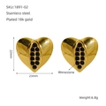 18K gold plated heart stud earrings with two rows of black rhinestones for women - Gold Heart Style - Black Rhinestone (ZE1891G-02)