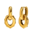 Elegant 18K gold plated stainless steel hoop earrings with oval pavé zircon charms - Gold