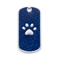 Dark blue glitter dog tag with silver paw print design for pet collars - Chrome / Glitter Blue