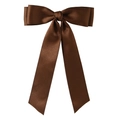 Elegant dark brown satin bow hair clip with long ribbon streamers in silk finish - 4.0cm Duckbill Clip-Z247 / Dark Coffee