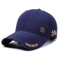 Dark blue breathable mesh baseball cap with gold embroidery and metal side plaque - Navy Blue