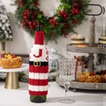 Christmas knitted wine bottle cover with red white stripes and letter J for holiday decor. - Knitted Letter J Wine Bottle Cover