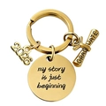 Golden 2026 graduation keychain featuring my story is just beginning engraved disk - Gold-Style C (Beginning)