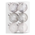 Set de 6 bolas de Navidad con motivos de casas plateadas y rayas con purpurina - Bola de Copo de Neve con Diamantes de Imitación de Pino Pintado 8CM
