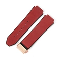 Cinturino in pelle rossa con bordi neri e fibbia in oro rosa per modelli Hublot - Suede Rosso - Fibbia oro - Z2 / Bocca Convessa X Bocca Larga 19x26mm