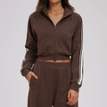 Brown athletic tracksuit with high-neck zip jacket and white side stripes - XL / Coffee Brown