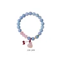 Detail of beaded bracelet with light blue stones and a pink heart-shaped pendant charm - Azurite Pink Heart Style (WB335)