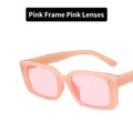 Vintage rectangle sunglasses with pink frames and pink lenses featuring rivet detail - Pink Frame / Pink Lens