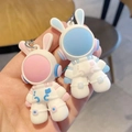 Cute space rabbit astronaut silicone keychains in pink and blue colors for backpacks - Standard Type / Blue