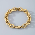 Minimalist gold-plated stainless steel chunky link bracelet with lobster clasp - Square Buckle (Flat Cut 11mm) / Bracelet 21CM / Gold