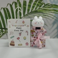 Pink rabbit night light alarm clock set with gift box and Happy Every Day bag - Shy Rabbit (Pink) + Birthday Bag + Cupid Wrap
