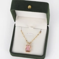 Detail of pink crystal pendant with crown motif in green velvet jewelry box - Crown Pink Diamond Style 4 / Gold